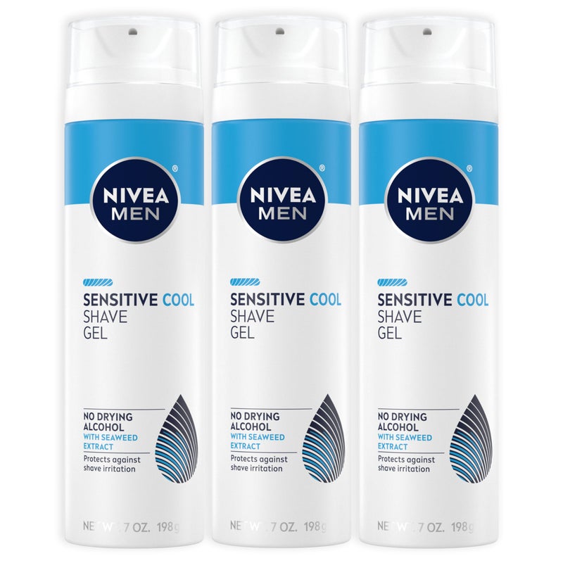 NIVEA MEN Sensitive Cooling Shave Gel with Chamomile and Seaweed Extracts, 3 Pack of 7 Oz Cans - Image 1