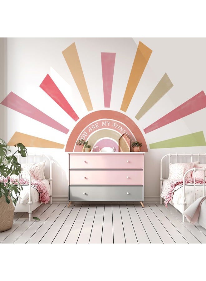 Kingarch Large Rainbow Sun Wall Decals, Inspirational Peel and Stick Fabric Nursery Wall Decor, Removable Home Room Wall Decor Murals Stickers for Kids Girls Toddler Bedroom Living Room Playroom - Image 1