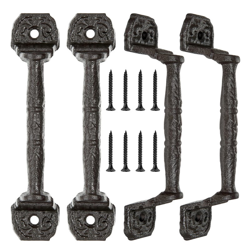 INIRET Sliding barn Door Handlesï¼Œ4 Packs 5.51" Cast Iron Handles,Dark Brown Vintage Metal Gate Pull Handle Fence Handle Antique Long Cabinet Handles for Interior,Closet,Drawer,Outdoor,Garage - Image 3