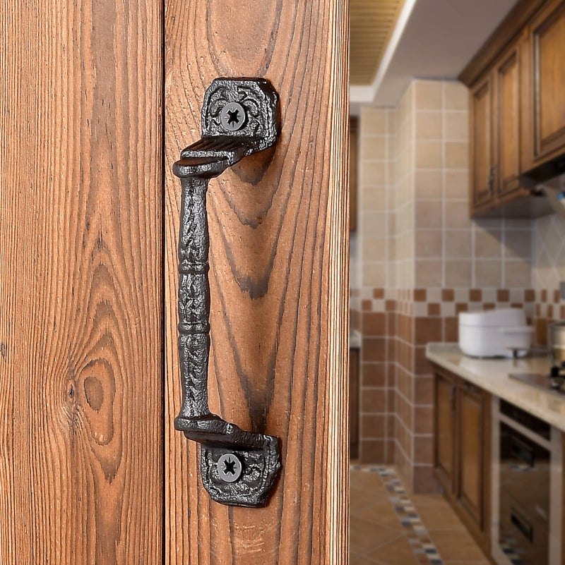 INIRET Sliding barn Door Handlesï¼Œ4 Packs 5.51" Cast Iron Handles,Dark Brown Vintage Metal Gate Pull Handle Fence Handle Antique Long Cabinet Handles for Interior,Closet,Drawer,Outdoor,Garage - Image 4