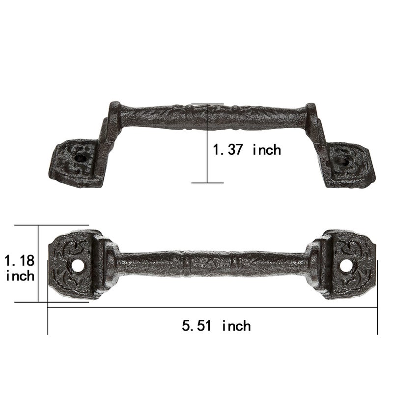INIRET Sliding barn Door Handlesï¼Œ4 Packs 5.51" Cast Iron Handles,Dark Brown Vintage Metal Gate Pull Handle Fence Handle Antique Long Cabinet Handles for Interior,Closet,Drawer,Outdoor,Garage - Image 2