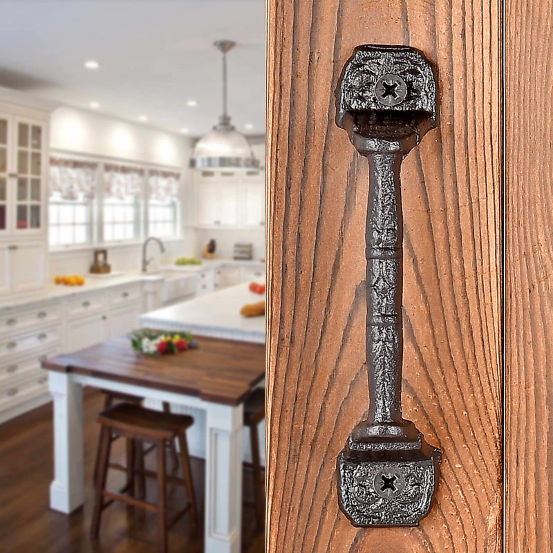 INIRET Sliding barn Door Handlesï¼Œ4 Packs 5.51" Cast Iron Handles,Dark Brown Vintage Metal Gate Pull Handle Fence Handle Antique Long Cabinet Handles for Interior,Closet,Drawer,Outdoor,Garage - Image 1