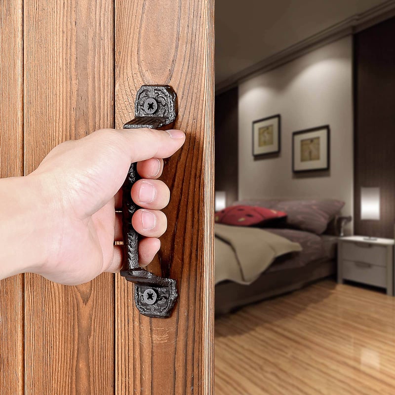 INIRET Sliding barn Door Handlesï¼Œ4 Packs 5.51" Cast Iron Handles,Dark Brown Vintage Metal Gate Pull Handle Fence Handle Antique Long Cabinet Handles for Interior,Closet,Drawer,Outdoor,Garage - Image 5