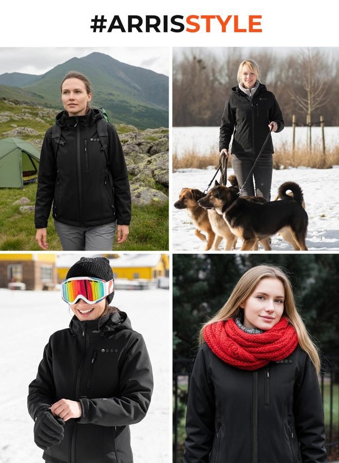 ARRIS Women`s Heated Jacket Waterproof, Electric Heating Coat with 7.4V Battery and Detachable Hood - 8 Heating Areas - Image 2