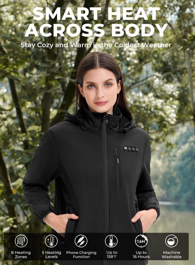 ARRIS Women`s Heated Jacket Waterproof, Electric Heating Coat with 7.4V Battery and Detachable Hood - 8 Heating Areas - Image 4
