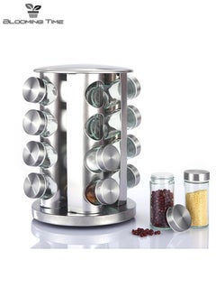 BLOOMING TIME 16-Piece Spice Storage Tank Set, Stainless Steel Spice Rack Can Be Rotated 360 Degrees  - Image 1