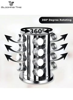 BLOOMING TIME 16-Piece Spice Storage Tank Set, Stainless Steel Spice Rack Can Be Rotated 360 Degrees  - Image 2