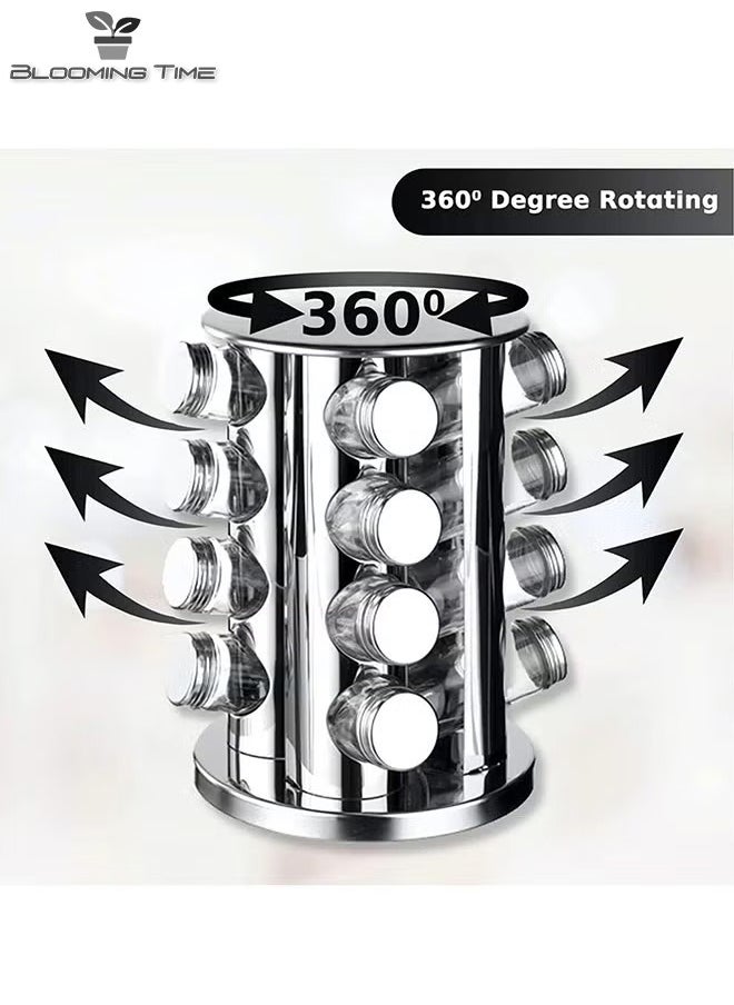 BLOOMING TIME 16-Piece Spice Storage Tank Set, Stainless Steel Spice Rack Can Be Rotated 360 Degrees  - Image 2
