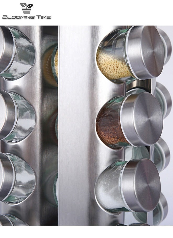 BLOOMING TIME 16-Piece Spice Storage Tank Set, Stainless Steel Spice Rack Can Be Rotated 360 Degrees  - Image 3