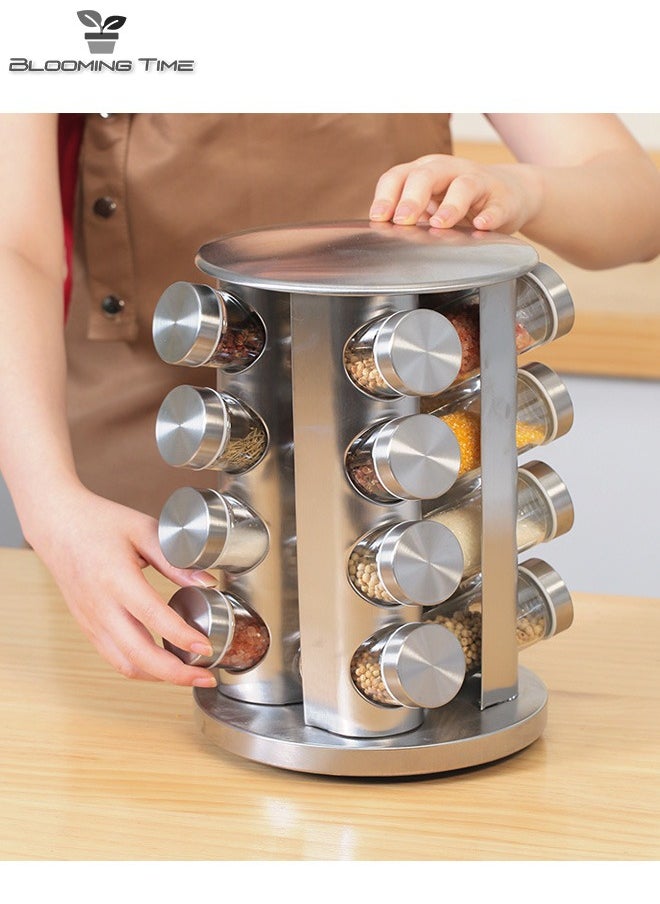 BLOOMING TIME 16-Piece Spice Storage Tank Set, Stainless Steel Spice Rack Can Be Rotated 360 Degrees  - Image 4
