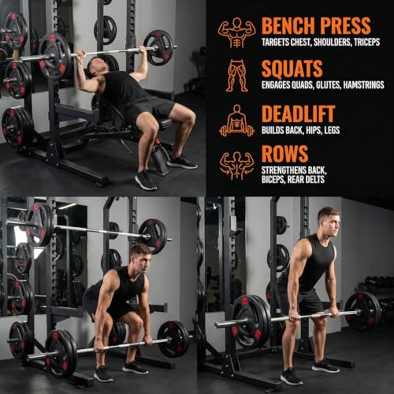 Home gym strength training: Olympic 84 barbell set with spring collars, adjustable 2.5kg-25kg steel plates, black chrome finish, 175 KG total capacity - Image 5