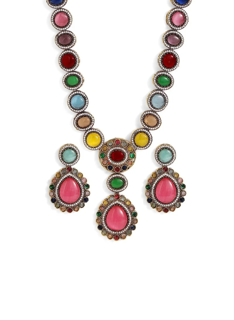 Priyaasi Polki Style Stone-Studded Jewellery Set