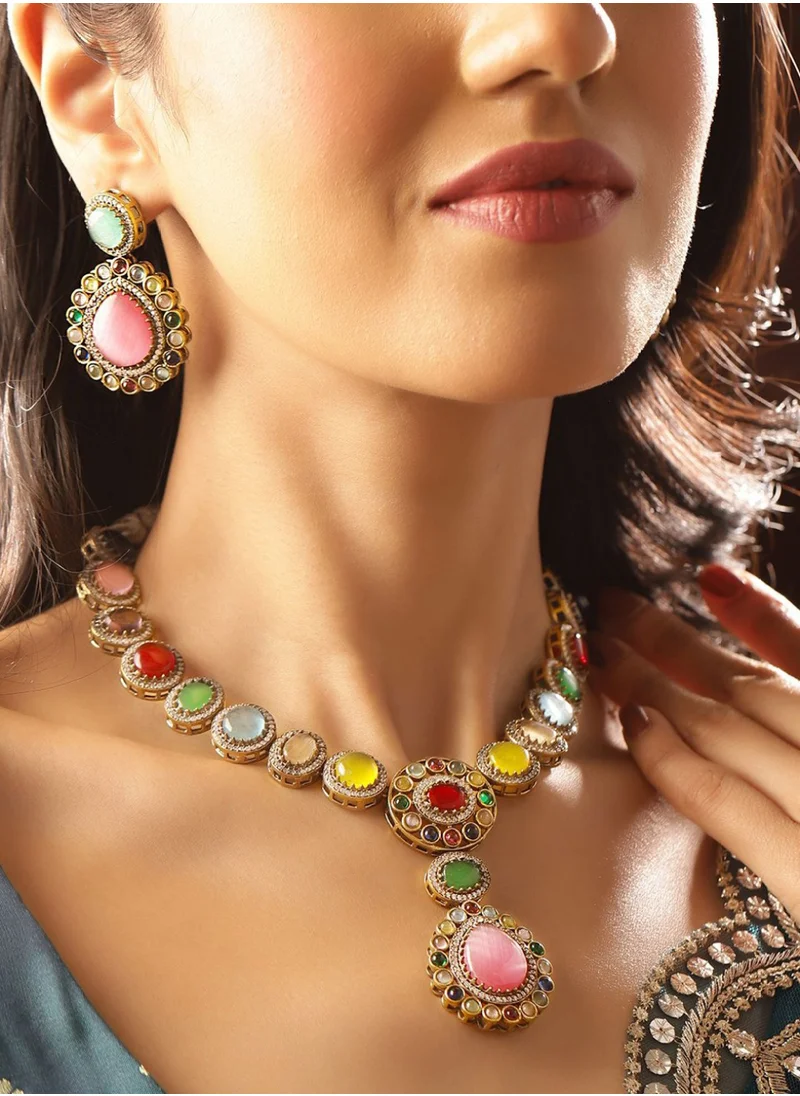 Priyaasi Polki Style Stone-Studded Jewellery Set