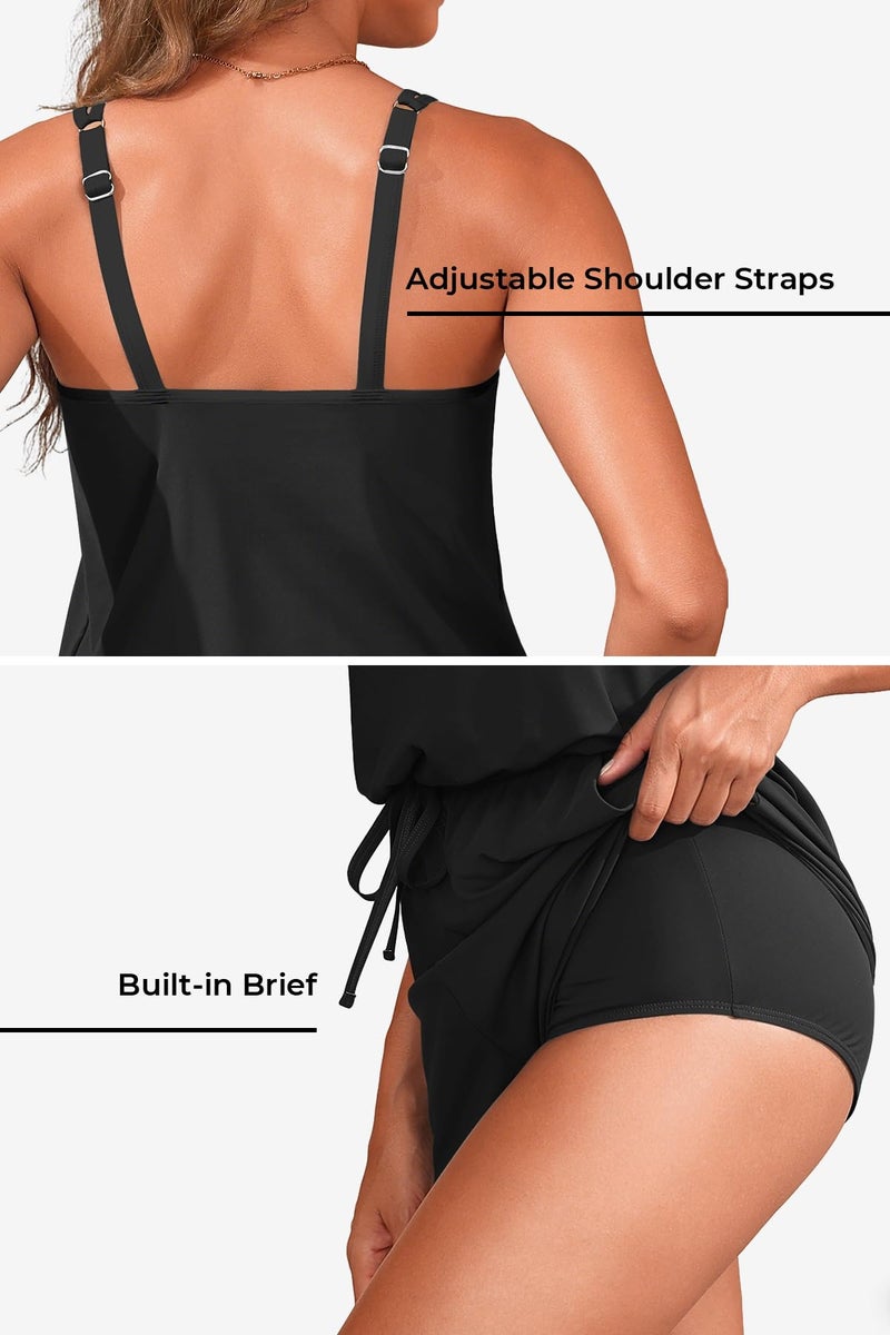 Tempt Me Romper Swimsuits - Women One Piece Bathing Suit with Shorts Boyleg Swimwear with Pockets 2026 Black M - Image 3