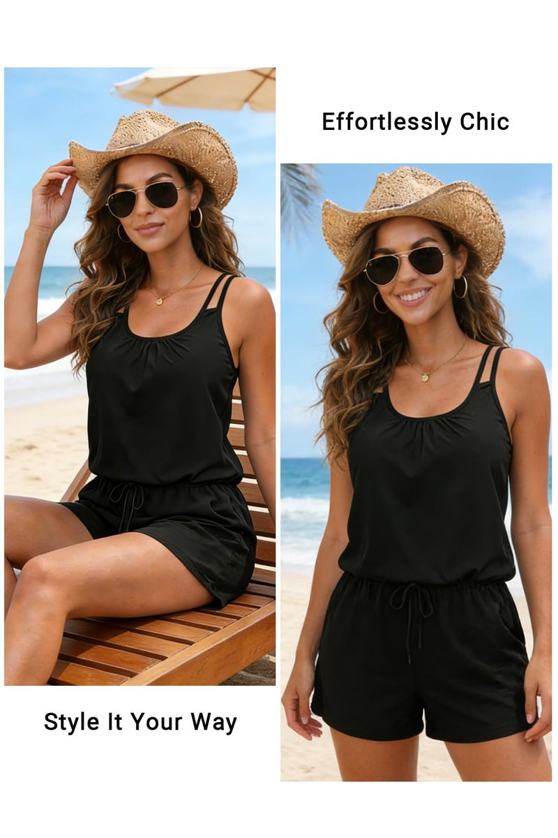 Tempt Me Romper Swimsuits - Women One Piece Bathing Suit with Shorts Boyleg Swimwear with Pockets 2026 Black M - Image 5
