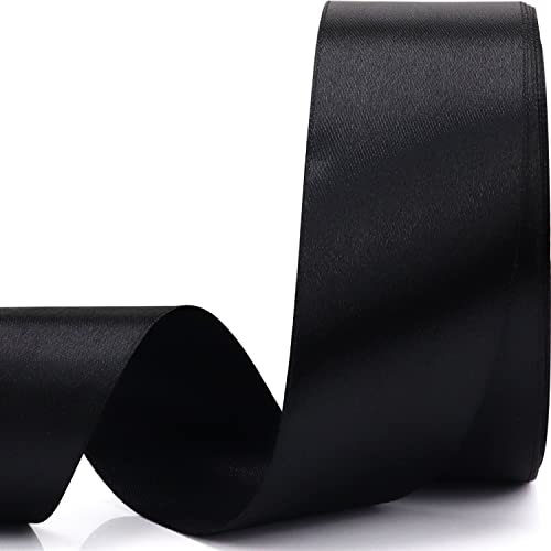 Nsilu 1-1/2 inch, Black Ribbon for Gift Wrapping 50 Yards Perfect Wedding Party Wreath Sewing DIY Hair Accessories Decoration Floral Hair Balloons Other Projects - Image 1