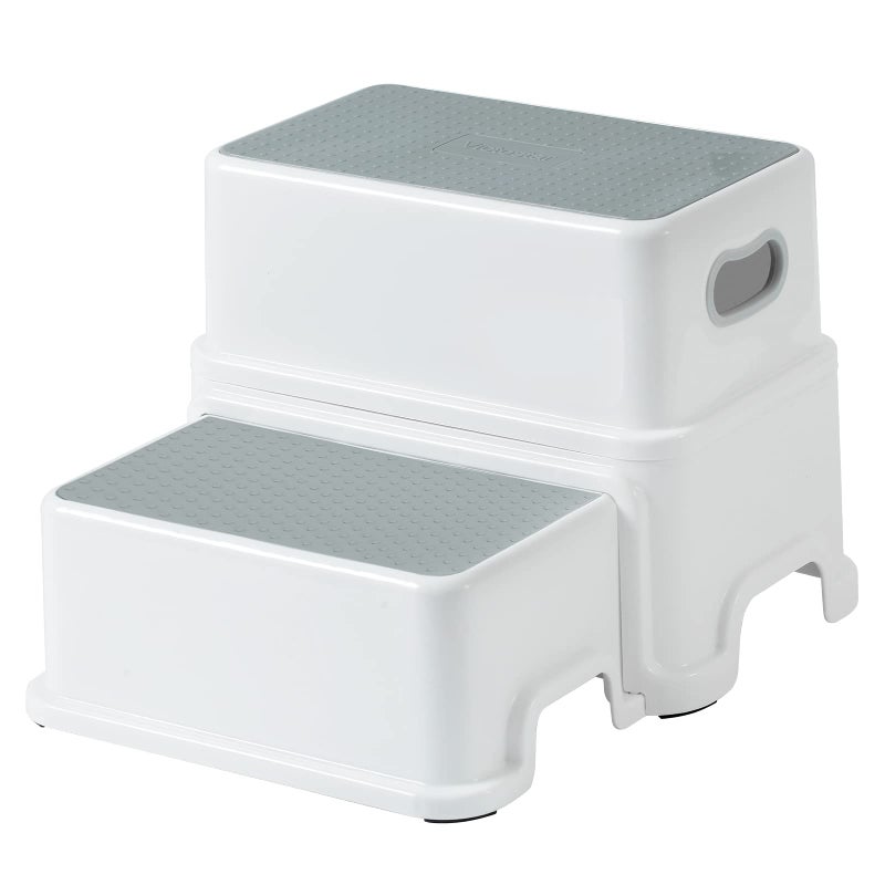 Victostar 2 Step Stool for Kids AntiSlip Sturdy Toddler Two Step Stool for Toilet Potty Training BathroomKitchenGreyWhite