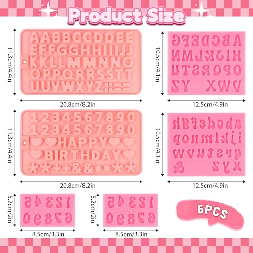 Bsenhe 6PCS Chocolate Molds, Letters Numbers Silicone Chocolate Molds Reusable Alphabet Candy Molds with Happy Birthday Heart Shaped for Baking Desserts and Strawberries, Candy, Cake Decoration - Image 2