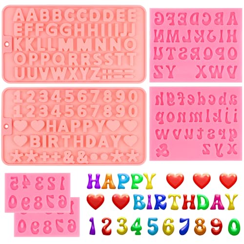 Bsenhe 6PCS Chocolate Molds, Letters Numbers Silicone Chocolate Molds Reusable Alphabet Candy Molds with Happy Birthday Heart Shaped for Baking Desserts and Strawberries, Candy, Cake Decoration - Image 1