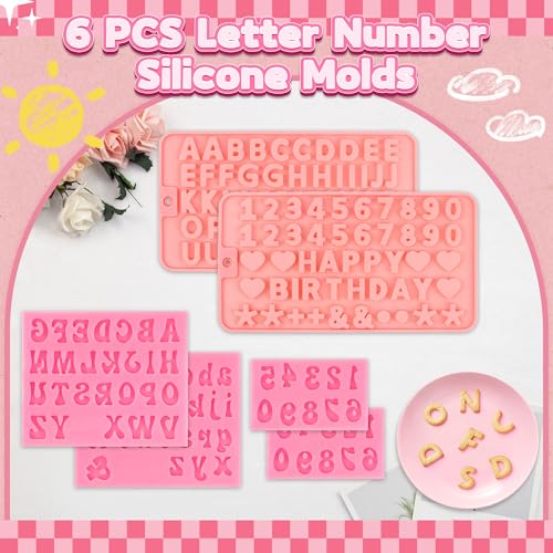 Bsenhe 6PCS Chocolate Molds, Letters Numbers Silicone Chocolate Molds Reusable Alphabet Candy Molds with Happy Birthday Heart Shaped for Baking Desserts and Strawberries, Candy, Cake Decoration - Image 4