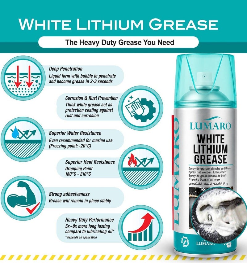 5PCS White Lithium Grease Spray (450ml) Heavy Duty Lubricant for Chains, Bearings, Gears, Hinges, Locks, Sliding Doors, Automotive, Industrial & Household Maintenance Aerosol ERPC-L-4037. - Image 4