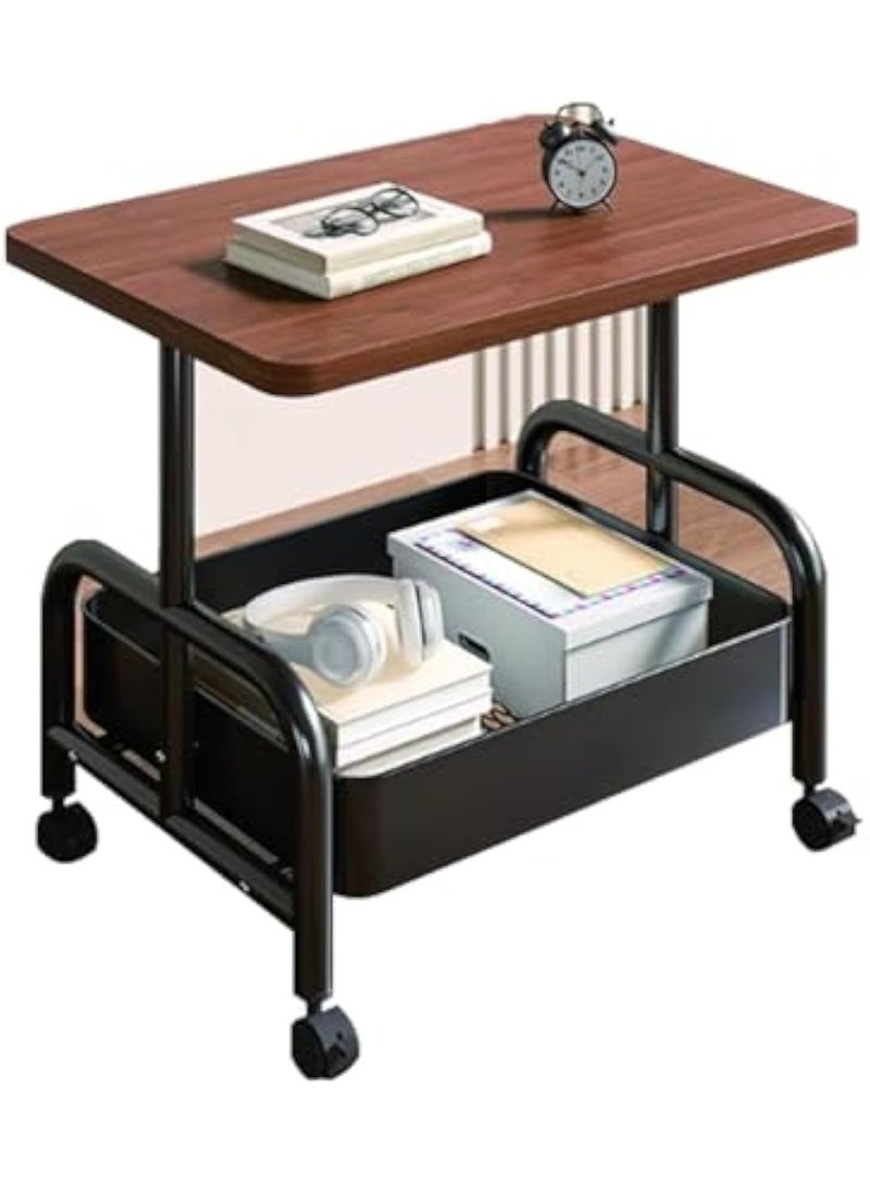 Arabest Mobile Side Table, Industrial Coffee Table with Storage Shelf, Walnut Top with Black Metal Frame, Rolling Wheels, Living Room Sofa End Table (Brown) - Image 1