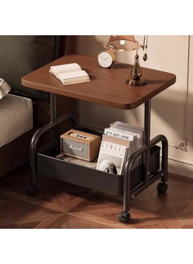 Arabest Mobile Side Table, Industrial Coffee Table with Storage Shelf, Walnut Top with Black Metal Frame, Rolling Wheels, Living Room Sofa End Table (Brown) - Image 2