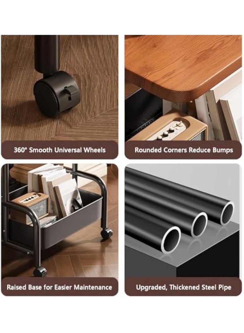 Arabest Mobile Side Table, Industrial Coffee Table with Storage Shelf, Walnut Top with Black Metal Frame, Rolling Wheels, Living Room Sofa End Table (Brown) - Image 5