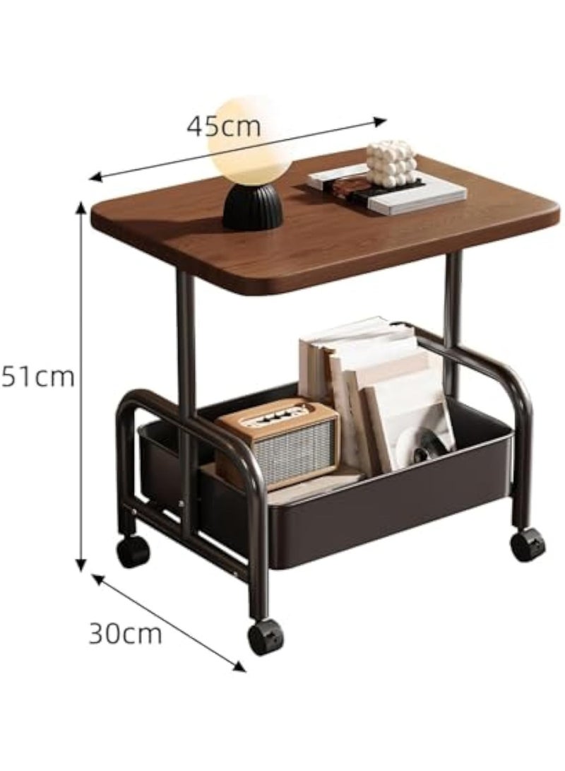 Arabest Mobile Side Table, Industrial Coffee Table with Storage Shelf, Walnut Top with Black Metal Frame, Rolling Wheels, Living Room Sofa End Table (Brown) - Image 3