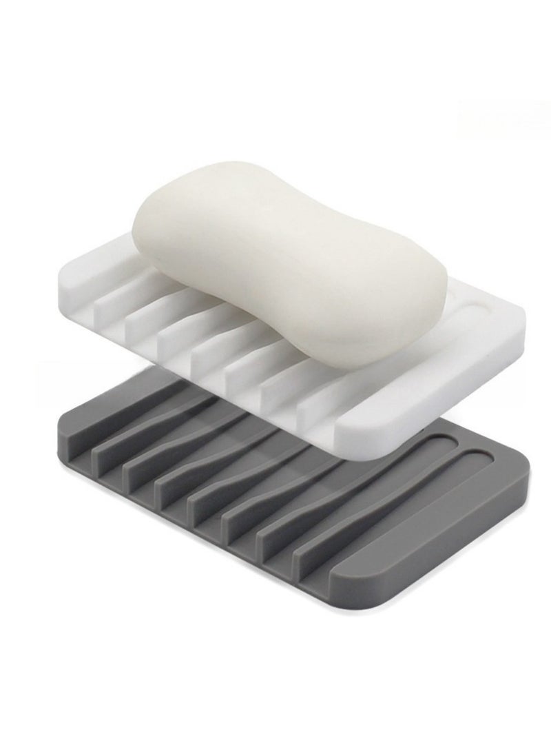 Self Draining Soap Dishes, 3 Pcs Silicone Waterfall Drainer Soap Holder for Bathroom, Extend Soap Life Keep Dry Clean & Easy Cleaning (Black, White, Gray)  - Image 2