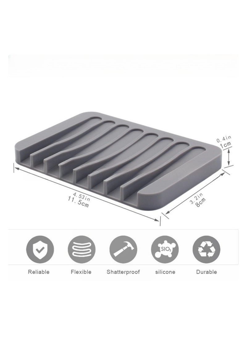 Self Draining Soap Dishes, 3 Pcs Silicone Waterfall Drainer Soap Holder for Bathroom, Extend Soap Life Keep Dry Clean & Easy Cleaning (Black, White, Gray)  - Image 3