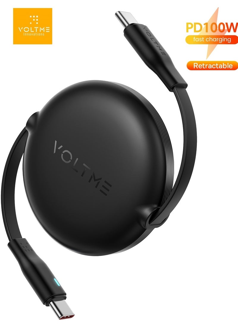 VOLTME 100W 5A Retractable USB-C to USB-C Cable (1m, 3FT) – Super Fast Charging & Data Sync for iPhone 16/16 Pro/16 Pro Max, iPhone 15 Series, iPad Pro M4, iPad Air M2, MacBook Pro/Air M3/M2, Galaxy S25/S24 Ultra, Pixel 9 Pro, Xiaomi 14 Ultra, OnePlus 12, ROG Ally, Steam Deck, Legion Go, Switch, DJI Pocket 3, Sony ZV-E10, Dell XPS, HP Spectre, Earbuds, USB-C Power Banks and More (Black) - Image 1