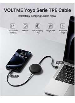VOLTME 100W Retractable USB Type-C Cable 1m, Supports 5A Fast Charging with Power Delivery, Type-C to Type-C Car Charger Cable, Compatible with iPhone 16 Pro/16 Pro Max/16 Plus, iPhone 15 Series, iPad Mini 6, MacBook Pro/Air, iPad Pro, Samsung S25/S24/S23 Ultra, Huawei P60, High-Speed ​​Charging Cable with Power Delivery - Black  - Image 2