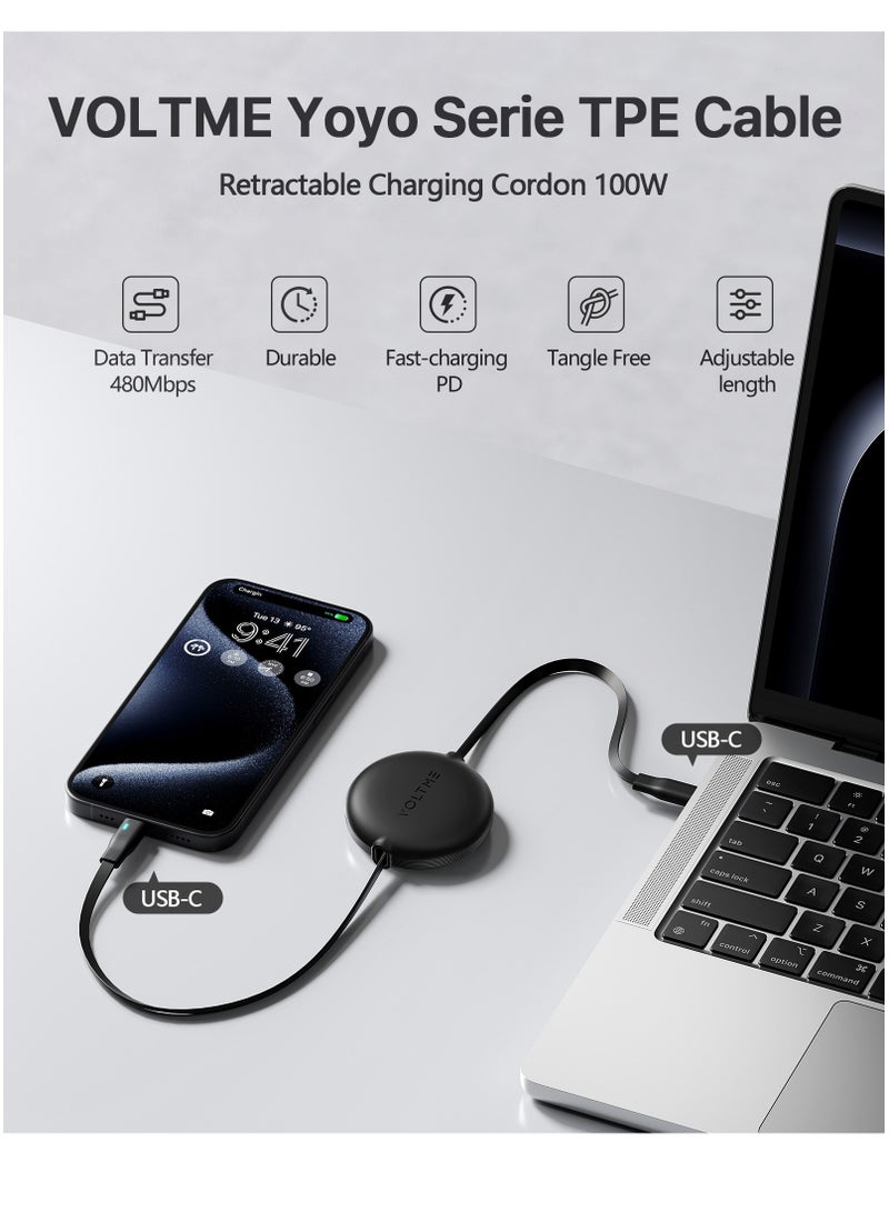 VOLTME 100W 5A Retractable USB-C to USB-C Cable (1m, 3FT) – Super Fast Charging & Data Sync for iPhone 16/16 Pro/16 Pro Max, iPhone 15 Series, iPad Pro M4, iPad Air M2, MacBook Pro/Air M3/M2, Galaxy S25/S24 Ultra, Pixel 9 Pro, Xiaomi 14 Ultra, OnePlus 12, ROG Ally, Steam Deck, Legion Go, Switch, DJI Pocket 3, Sony ZV-E10, Dell XPS, HP Spectre, Earbuds, USB-C Power Banks and More (Black) - Image 2