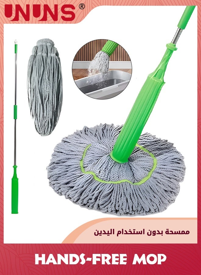 UNUNS Self Wringing Mop for Floor Cleaning,Long Handled Twist Mop with 2 mop heads for Kitchen,Home Office,Restaurant,Warehouses,Green  - Image 1