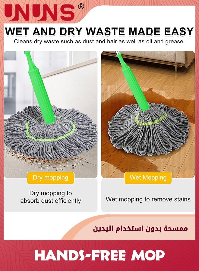 UNUNS Self Wringing Mop for Floor Cleaning,Long Handled Twist Mop with 2 mop heads for Kitchen,Home Office,Restaurant,Warehouses,Green  - Image 2