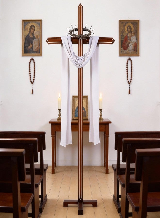 lukar 71 Inch Large Wooden Cross, Large Wooden Standing Cross for Church, Adjustable Wall Cross Decoration, Christmas Wedding Yard Standing Cross for Easter Communion - Image 2
