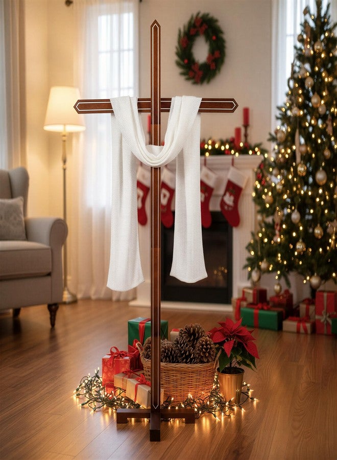 lukar 71 Inch Large Wooden Cross, Large Wooden Standing Cross for Church, Adjustable Wall Cross Decoration, Christmas Wedding Yard Standing Cross for Easter Communion - Image 5