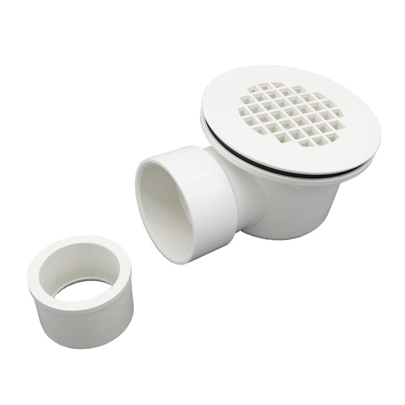 2 Low Profile Shower Drain with 2 x 112 Reducer Pipe Fitting and Perforated Strainer PVC Side Outlet Drain Assembly for Replacement Shower Base and Drain