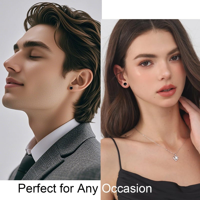 ONESING 12 Pairs Earrings for Men Hypoallergenic Stainless Steel Earrings Studs Hoop Earrings Silver/Black Mens earrings Set for Multiple Piercing - Image 3