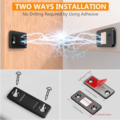 Boniry Magnetic Door Catch,Ultra Thin Cabinet Magnetic Catch with Strong Adhesive Sticker & Screws, Slim Drawer Magnets Locks Furniture Safety Latches (Black, 6) - Image 4