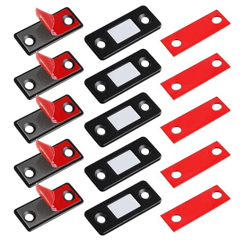 Boniry Magnetic Door Catch,Ultra Thin Cabinet Magnetic Catch with Strong Adhesive Sticker & Screws, Slim Drawer Magnets Locks Furniture Safety Latches (Black, 6) - Image 1