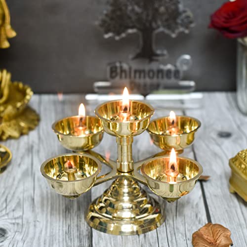 Bhimonee Decor Pure Brass 5-Faced Panchadeep Bhadradeepam | Akhand Jyothi Diya for Pooja & Home Temple (1.75 Inches, Pack of 1) - Image 1