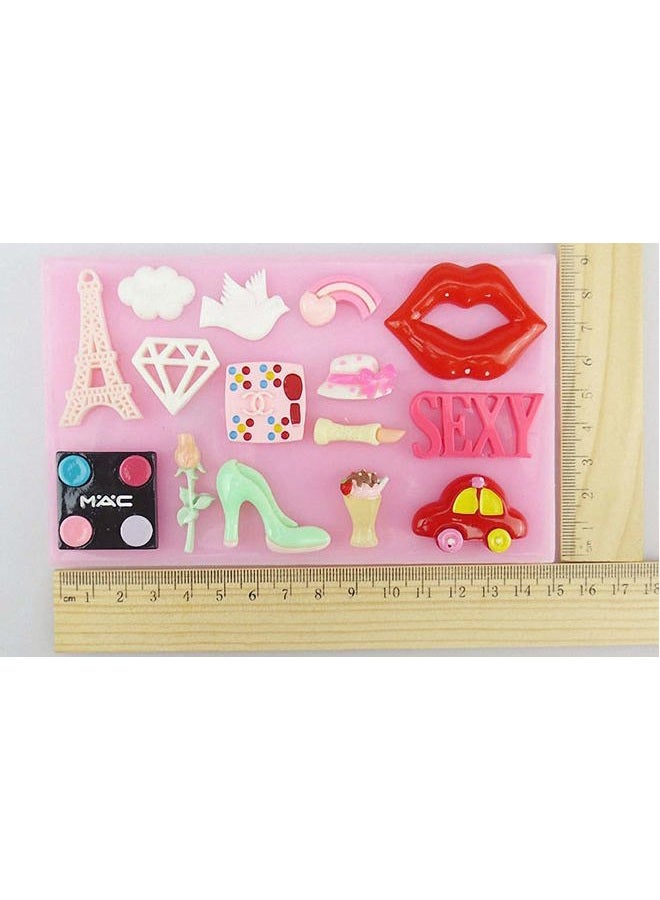 Fewo I Love Paris Themed Fondant Mold Eiffel Tower Lady Hat Diamond High Heel Shoe Lipstick Chocolate Candy Sugar Craft Gumpaste Mold Cupcake Topper Decorating Tool Resin Mold - Image 5