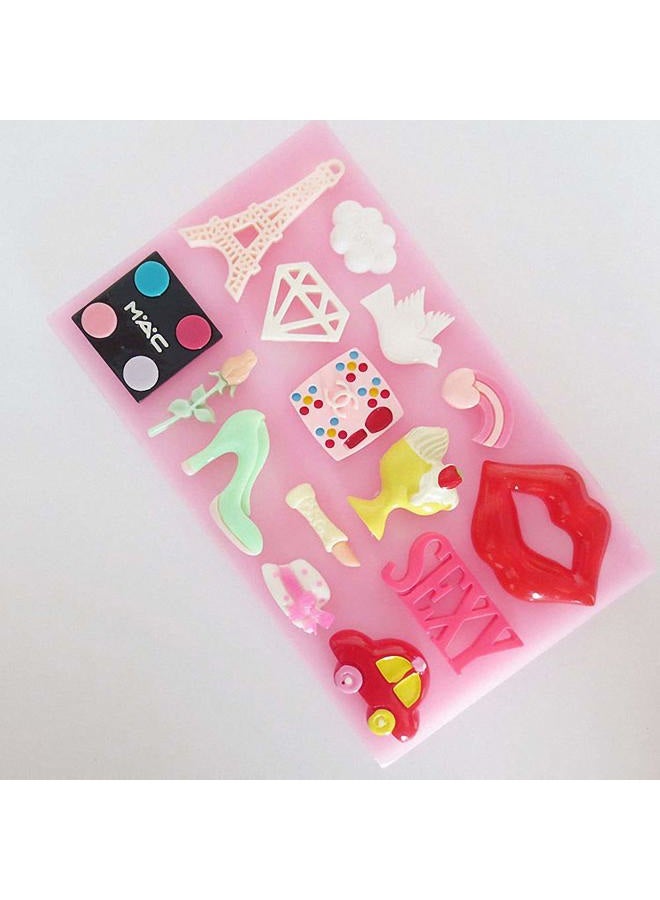 Fewo I Love Paris Themed Fondant Mold Eiffel Tower Lady Hat Diamond High Heel Shoe Lipstick Chocolate Candy Sugar Craft Gumpaste Mold Cupcake Topper Decorating Tool Resin Mold - Image 2