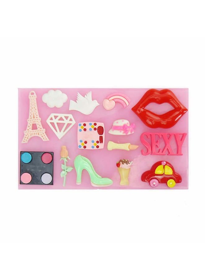 Fewo I Love Paris Themed Fondant Mold Eiffel Tower Lady Hat Diamond High Heel Shoe Lipstick Chocolate Candy Sugar Craft Gumpaste Mold Cupcake Topper Decorating Tool Resin Mold - Image 1