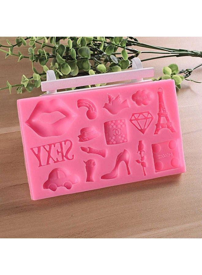 Fewo I Love Paris Themed Fondant Mold Eiffel Tower Lady Hat Diamond High Heel Shoe Lipstick Chocolate Candy Sugar Craft Gumpaste Mold Cupcake Topper Decorating Tool Resin Mold - Image 4