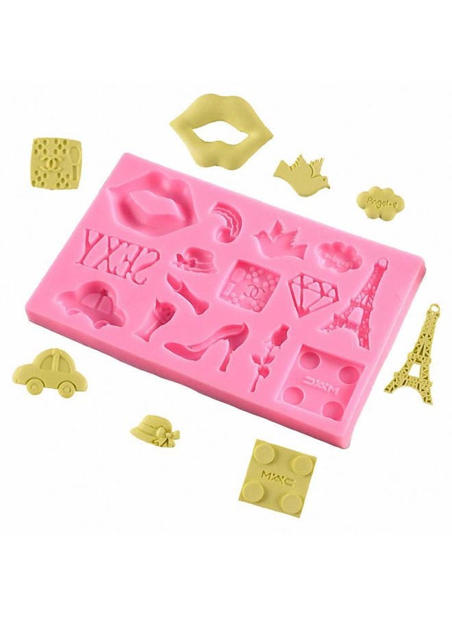 Fewo I Love Paris Themed Fondant Mold Eiffel Tower Lady Hat Diamond High Heel Shoe Lipstick Chocolate Candy Sugar Craft Gumpaste Mold Cupcake Topper Decorating Tool Resin Mold - Image 3