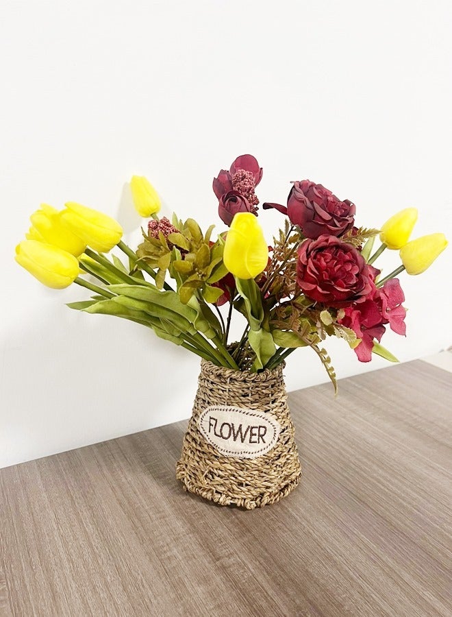 fashionhome 1 Piece Classic Style Hand Woven Wooden Flowers Basket Vase Home Decor Vase for Living Room Bedroom Home Office (Flowers Not Included)  - Image 1