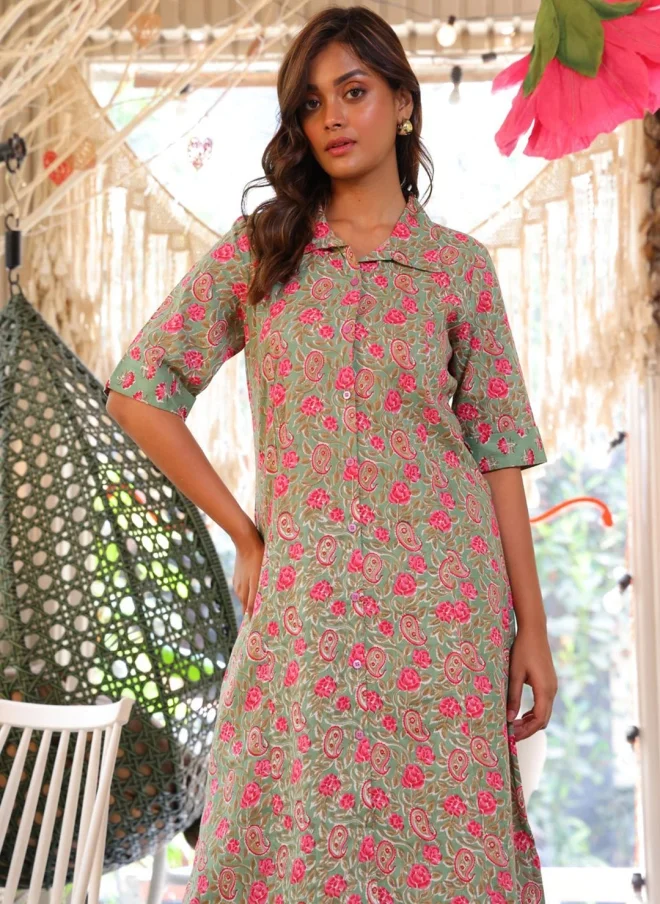 AKS Green Ethnic Motifs Kurta Set for Women